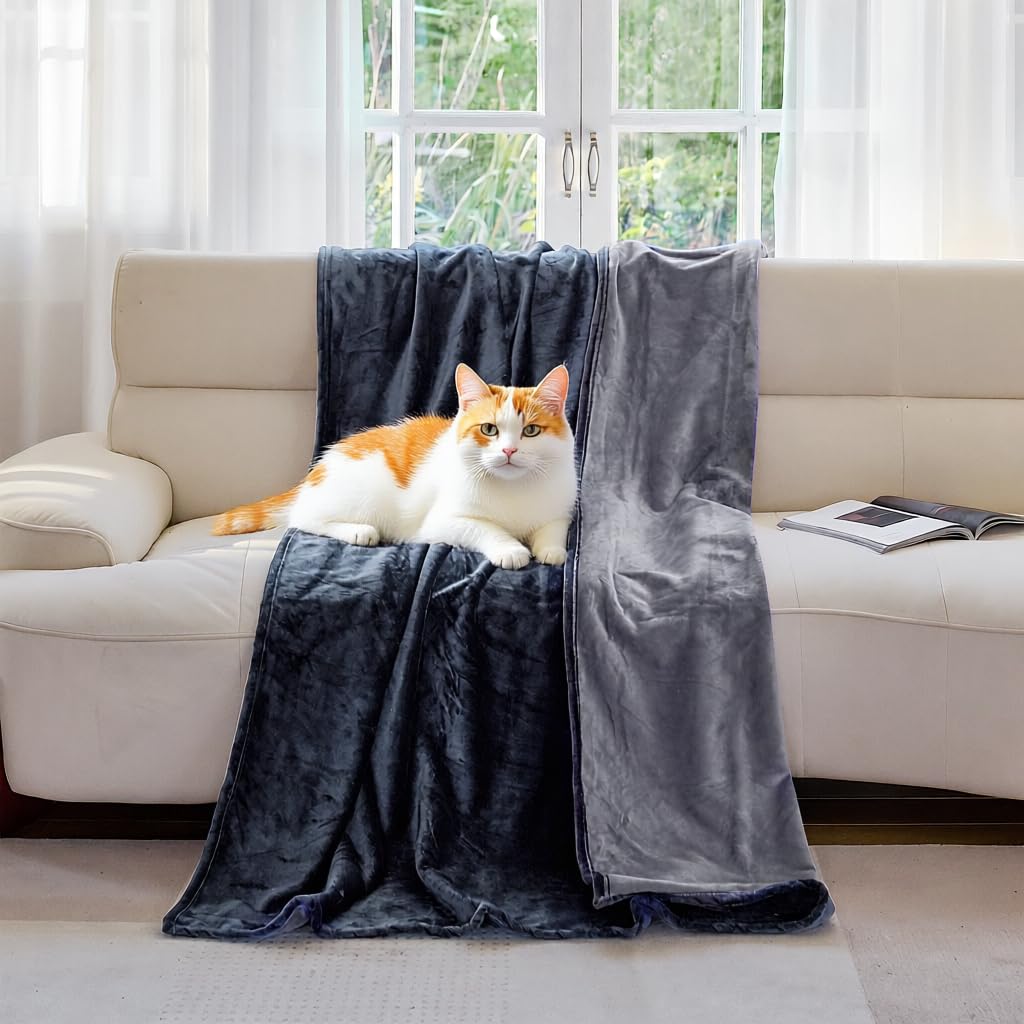 Jasnisy Waterproof Blanket for Sofa 60 * 40inch, Grey Pet Dogs Blanket Leakproof Stain-Proof Protector Cover for Couch Furniture Bed (Dark Grey&Light Grey)