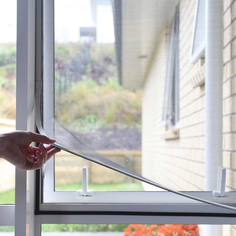 NeatiEase Adjustable DIY Magnetic Window Screen Max 55Inch（H） x 36Inch（W）（140cm x 90cm) Fits Any Size Smaller with White Frame Grey Fiberglass Mesh