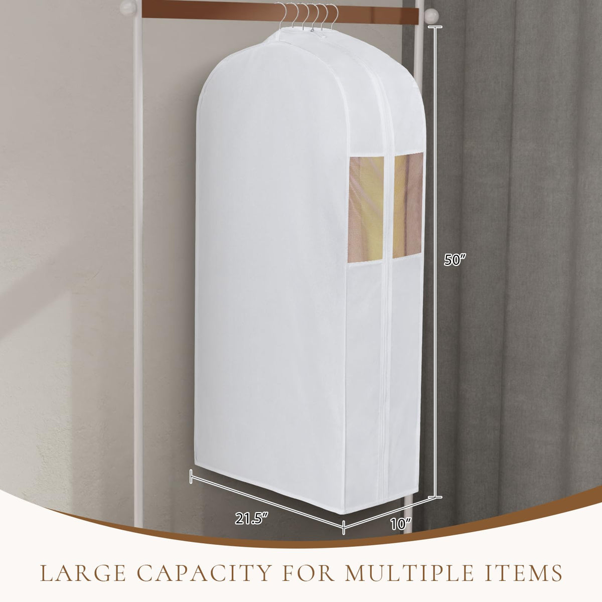Univivi 50 Inch Breathable Cotton Garment Bags for Hanging Clothes and Storage,Washable Suit Cover Bag with Extra Large 10" Gusset & Clear Window - Perfect for Suits,Coats,Jackets - 2 Pack