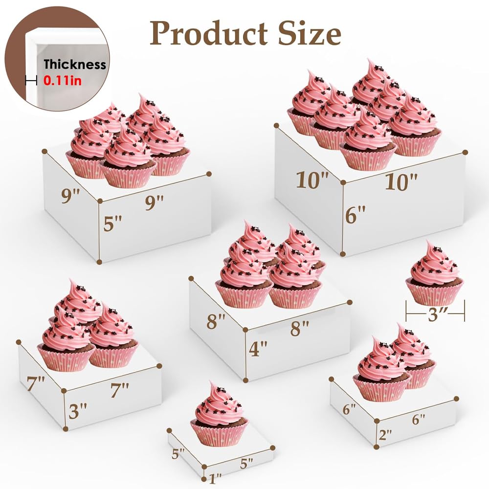6Pcs Buffet Risers,Food Risers for Buffet Table Display Stand Shelf for Party Catering Dessert Collectibles Acrylic Cube Boxes Display with Hollow Bottoms White Set (Size 5",6",7",8",9",10")