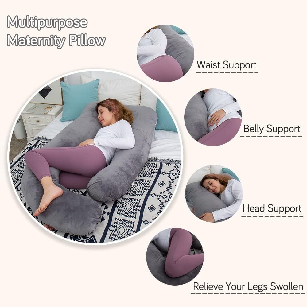 Regnancy Pillow for Sleeping, Extra Large U Shaped Body Pillow, Maternity Pillow for Pregnant Women (Dark Grey)