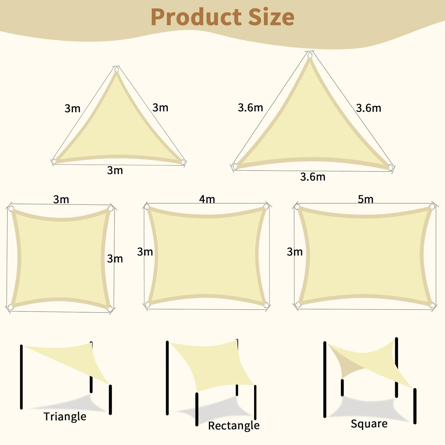 KALINCO Sun Shade Sail, Waterproof Shade Sail, 10'x10' Square Sunscreen Awning Canopy, 95% UV Blocking Sun Shade Canopy with Free Rope for Outdoor Garden Patio Party Playground