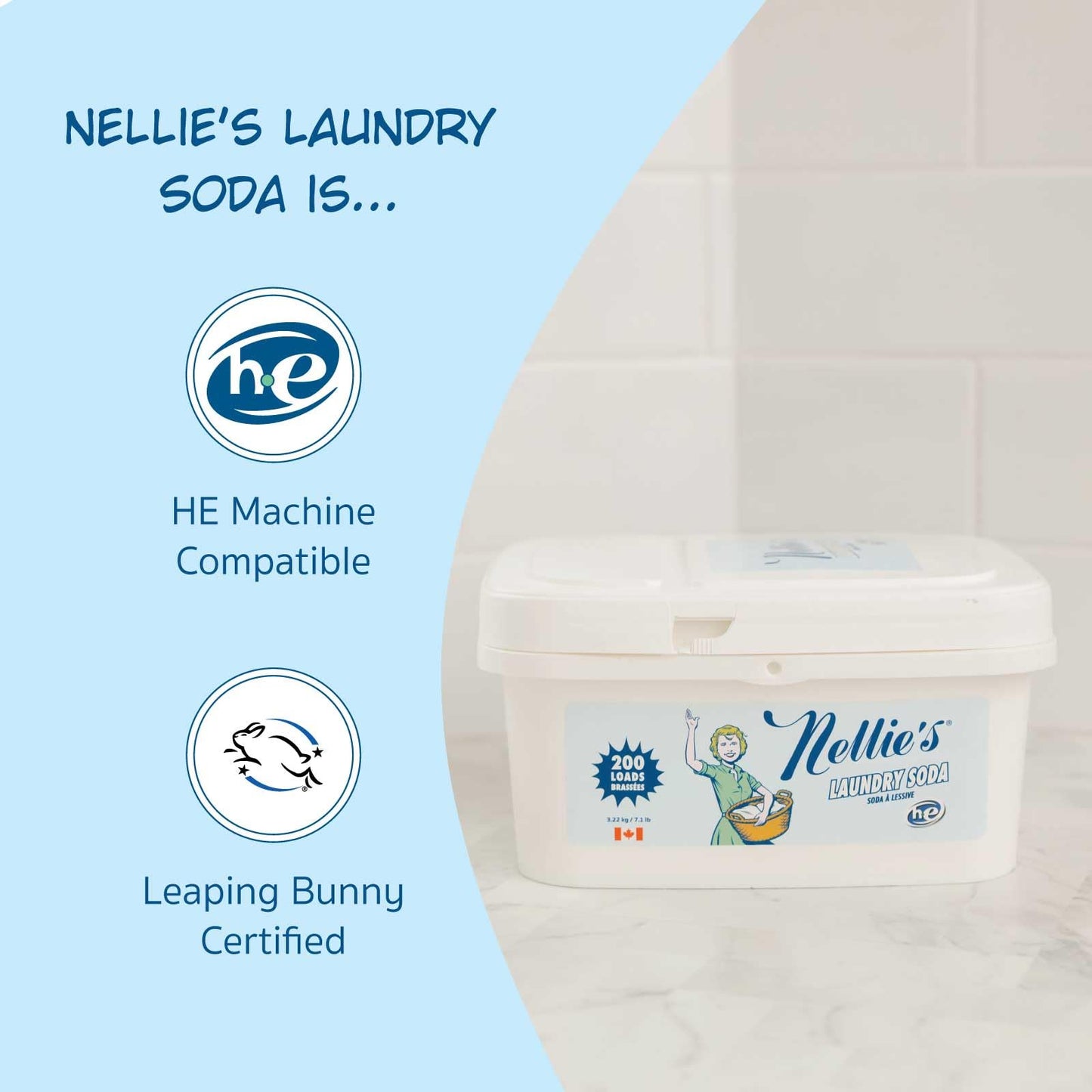 Nellie's Laundry Soda - Concentrated Laundry Detergent Powder - 200 Loads - Fragrance-Free & Septic Safe - Dissolves Quickly & Rinses Residue-Free (Made in Canada)