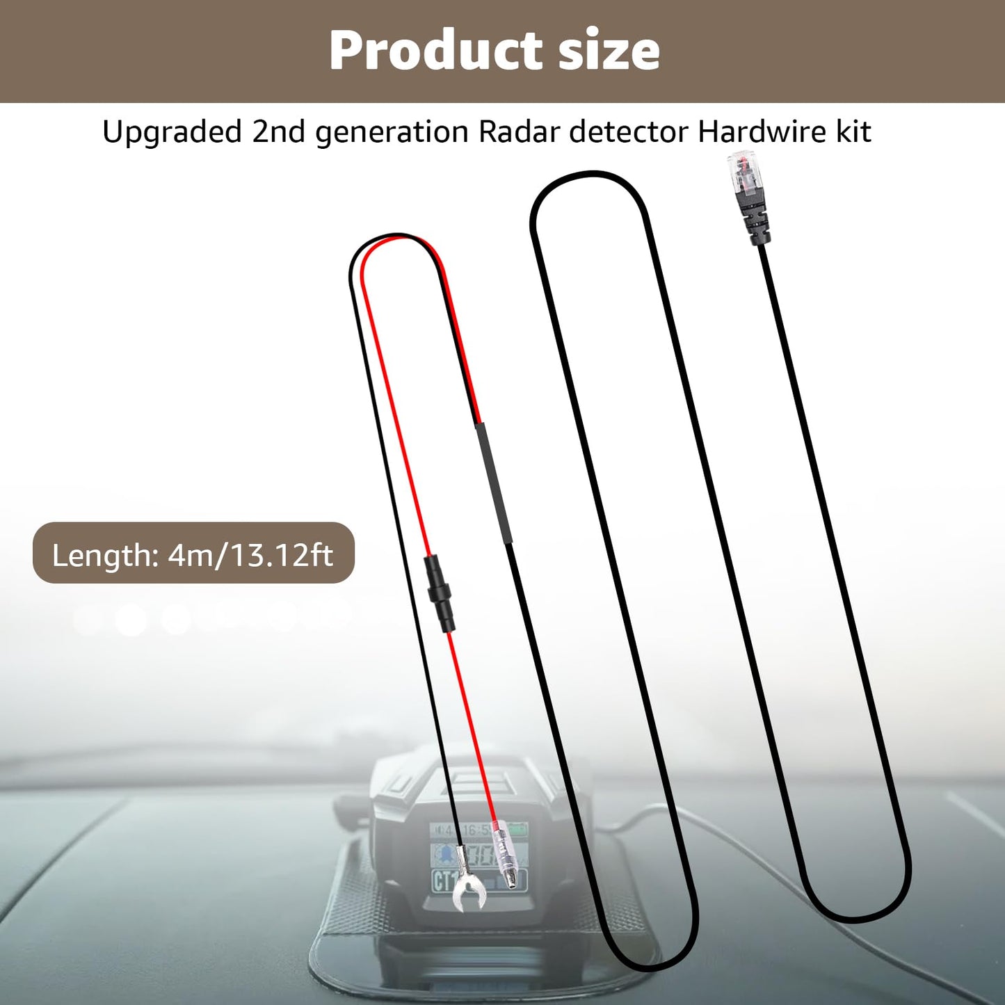Universal RJ11 Radar Detector Hardwire Kit Compatible with Uniden R3, R7, R8, Escort, Valentine One, Cobra Direct Wire Power Cord with Multiple Fuse Taps
