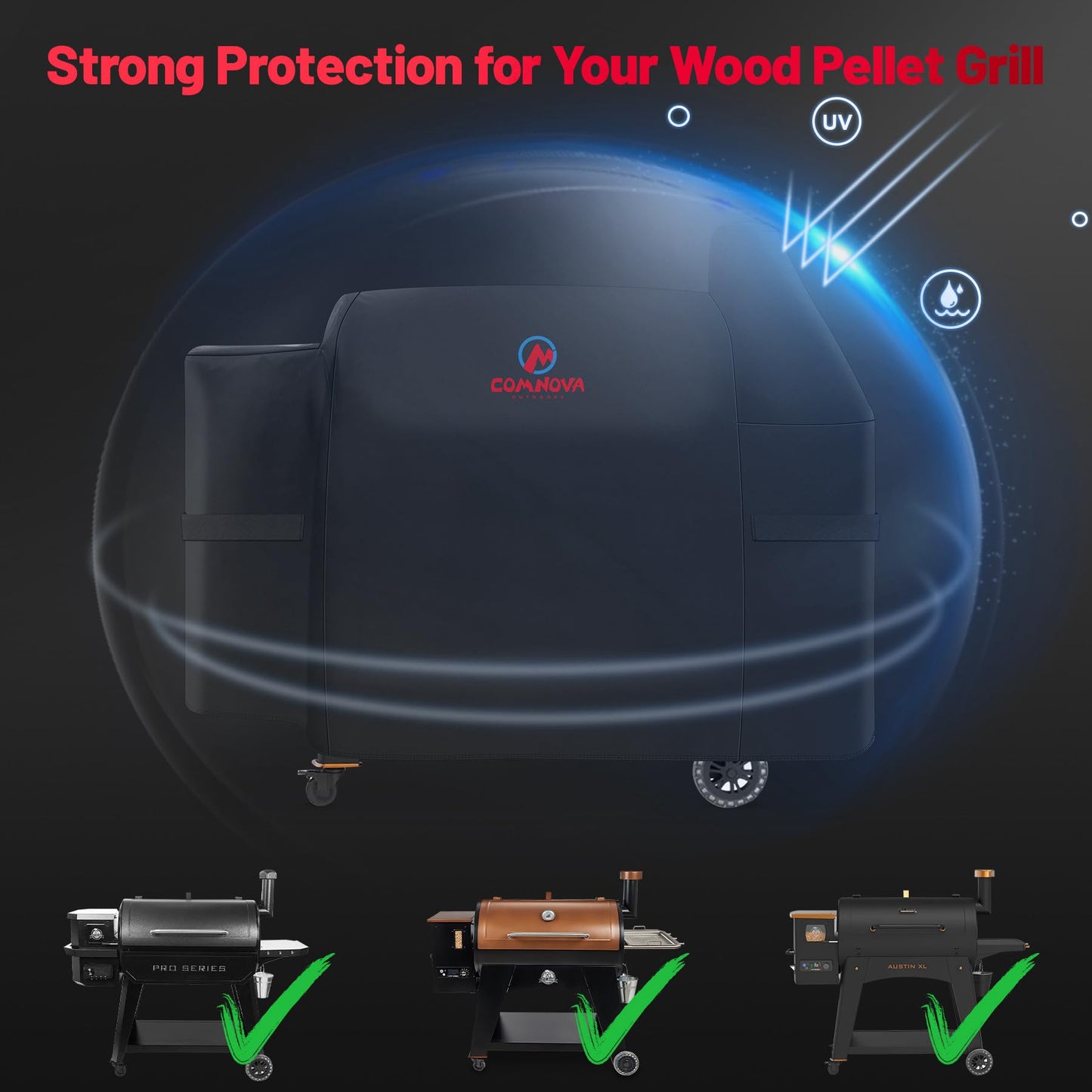 Comnova Grill Cover for Pit Boss Austin XL - 600D Wood Pellet Smoker Cover for Pitboss 1000 Series, Premium Cover for Rancher XL 1000, 1100 Pro, 1150, and Z Grill 1000