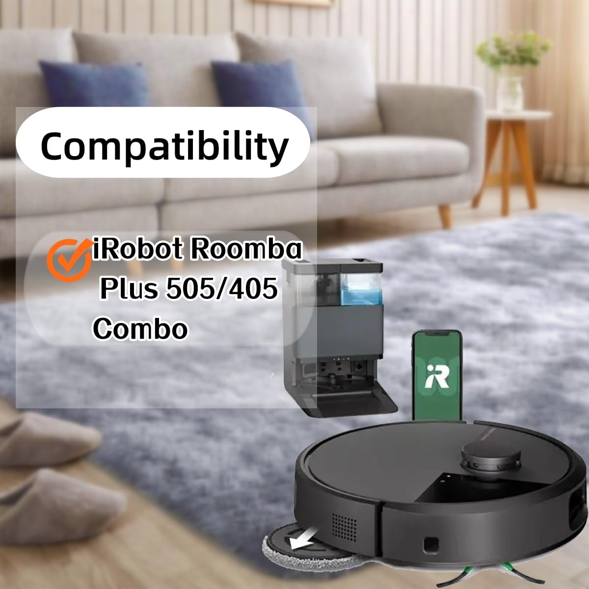 Replacement Parts Kit for iRobot Roomba Plus 505/405 Combo Robot Vacuum Cleaner :2 Roller Brush, 6 Mop Pads, 6 Hepa Filters, 8 Side Brush, 6 Vacuum Bags Accessories