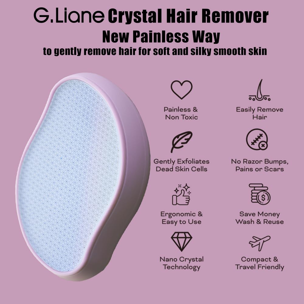 G.Liane Premium Crystal Hair Eraser,Painless Exfoliation Hair Removal Epilator,Nano Glass Hair Remover for Women,Natural Gentle and Efficient Shaver Trimmer on Leg Arm(Pastel Purple)