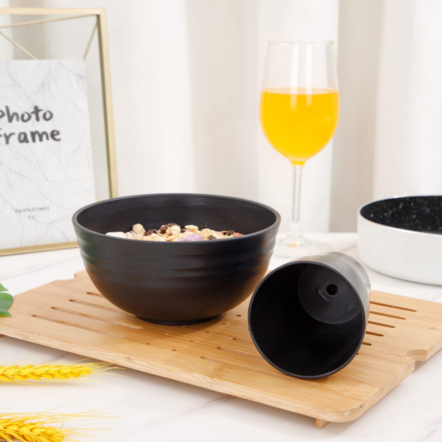 Supernal Wheat Straw Dinnerware Sets,Unbreakable Dinner Plates for 8, Dishwasher Safe,Reusable Dinnerware,Black Set 16pcs Plates, 8pcs Bowls, 8pcs Cups，Perfect for Party Birthday and Wedding