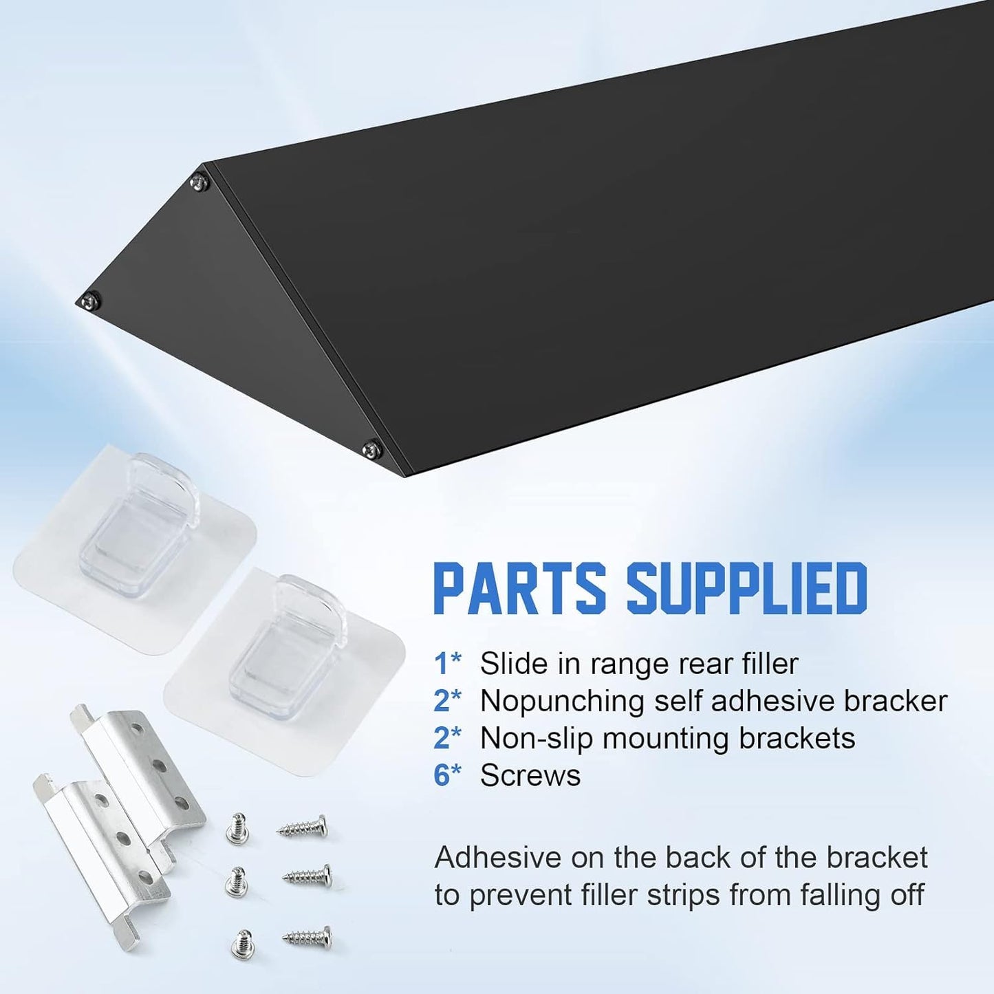 30" Slide-in Range Rear Filler Kit W10113901A, Stove Gap Universal Triangular Filler Strip, Cooktop Trim Kit Between Stove and Backsplash for Whirlpool & Most Brand, Durable Aluminum, Black