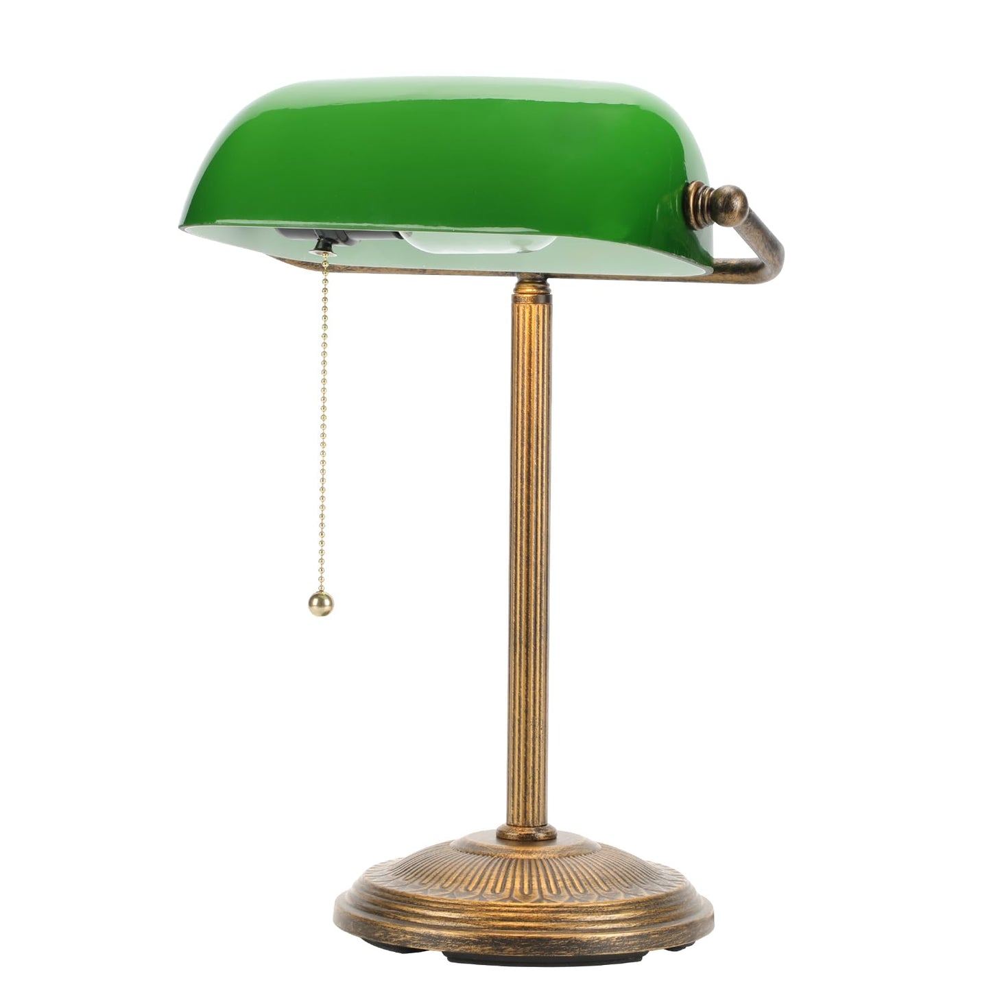 NISSAFORS Banker Desk Lamp, Green Glass Shade, Vintage Desk Lamp with Chain Switch, Retro Table Lamps for Home Office (Retro Gold+Green, Small)