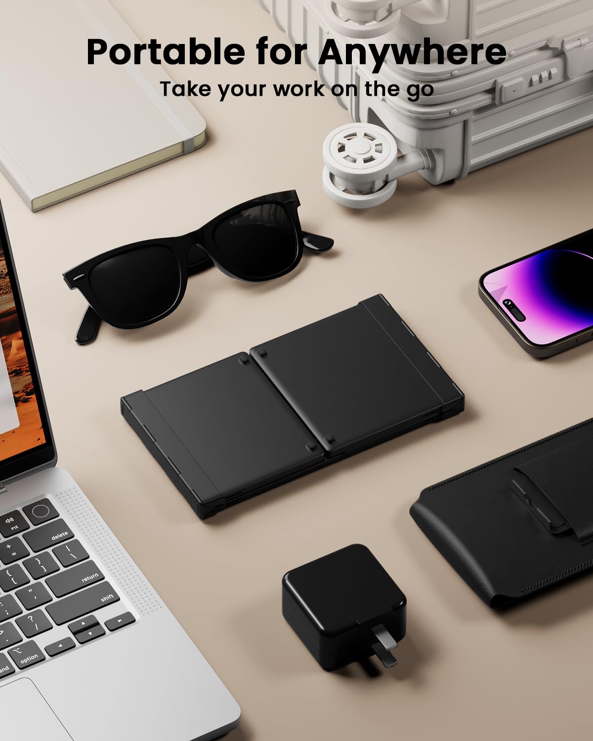 ProtoArc Foldable Bluetooth Keyboard with Touchpad, XK01 TP Portable Folding Keyboard for Travel, Full Size Keys, Large Trackpad Bluetooth Keyboard for iPad Laptop PC Tablets - Black