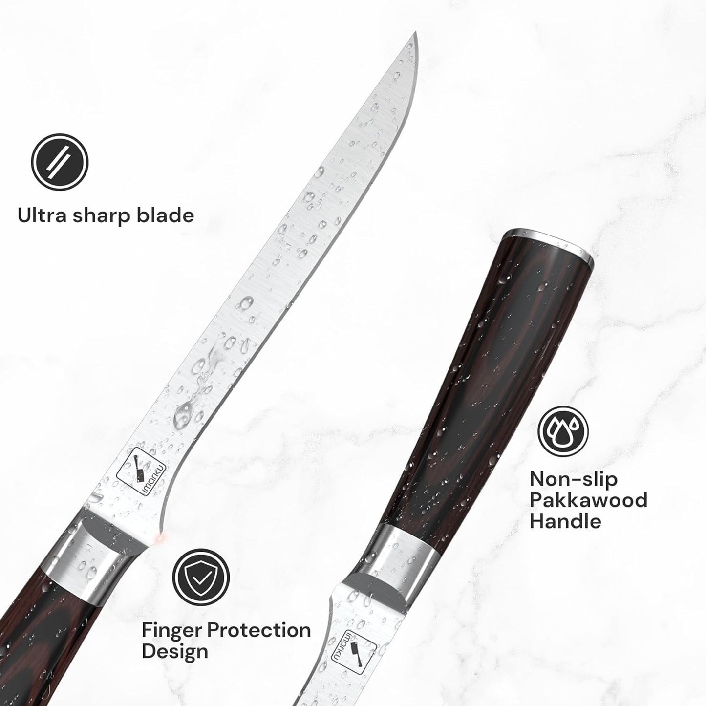 imarku Boning Knife, German High Carbon Stainless Steel Professional Grade Boning Fillet Knife, 6-Inch Deboning Knife, Pakkawood Handle for Meat and Poultry, Gifts for Men and Women