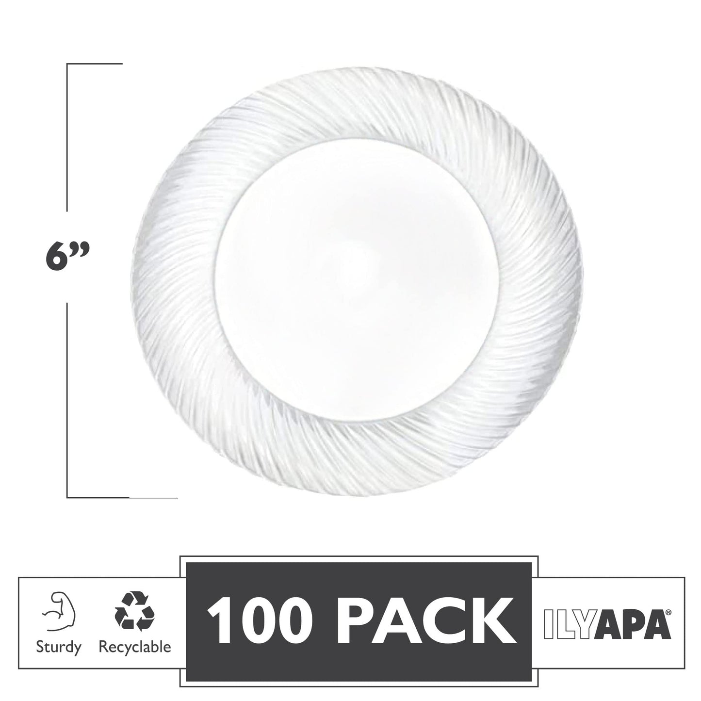 100 Premium Clear Plastic Plates for Party or Wedding - 6 Inch Fancy Disposable Plastics Plates