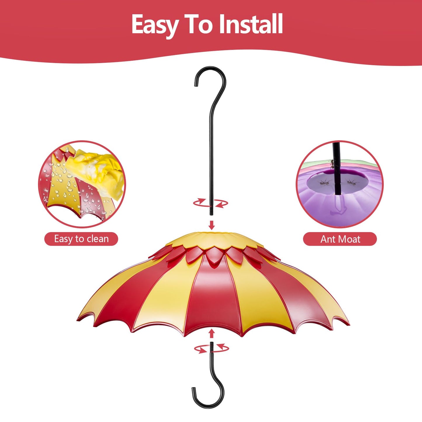 Hummingbird Feeder Cover, Humming Bird Feeder Baffle for Outdoors Hanging, Weather Dome Rain Guard Shade Sunlight Keep Nectar Cool,Large Size Suitable for Wild Bird Feeder, 14inch(Red Yellow)