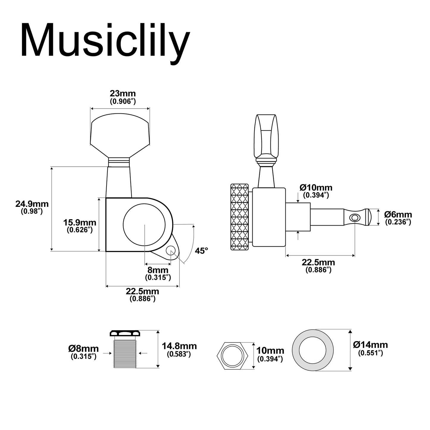 Musiclily Pro 3L3R Guitar Locking Tuners Guitar Tuning Pegs Keys Machine Heads Set for Les Paul Style Electric or Acoustic Guitar, Black