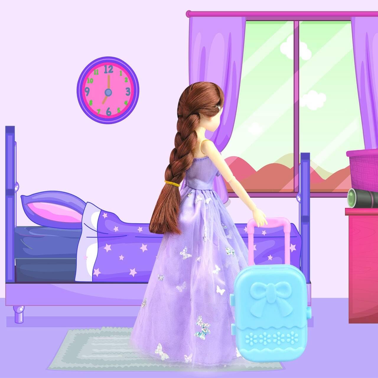 75Pcs Doll Clothes and Accessories with Doll Closet for 11.5 Inch Doll Dress up Set with 1 Doll Fashion Dresses Outfits Tops and Pants Rack Bags Gift Toy for Girls 4 5 6 7 8 9 10 Years