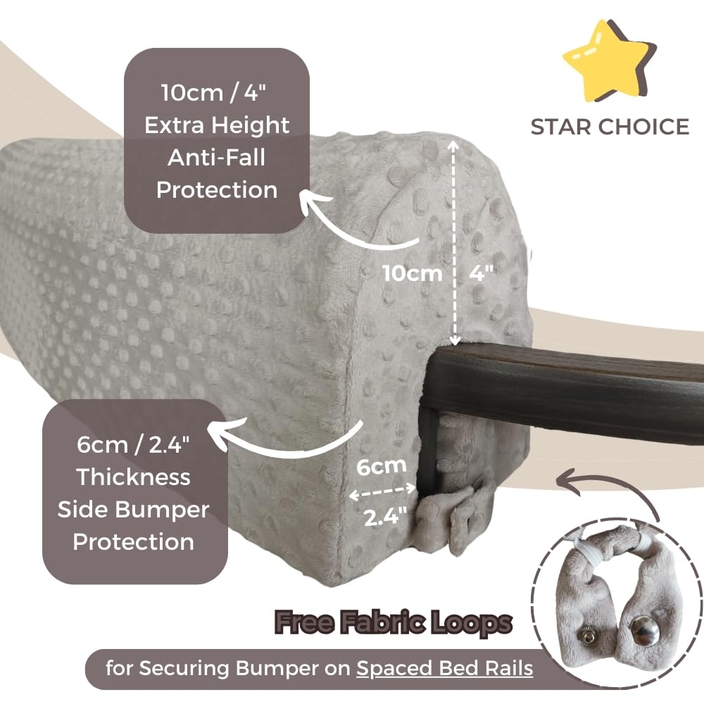 Wonder Space Toddlers' Bed Rail Bumpers Protecter - Children's Bed Guardrail Padding - Anti-Collision | Increased Heigh| Fall Prevention - Easy Installation Enhanced Safety Universal Fit (90cm, Grey)