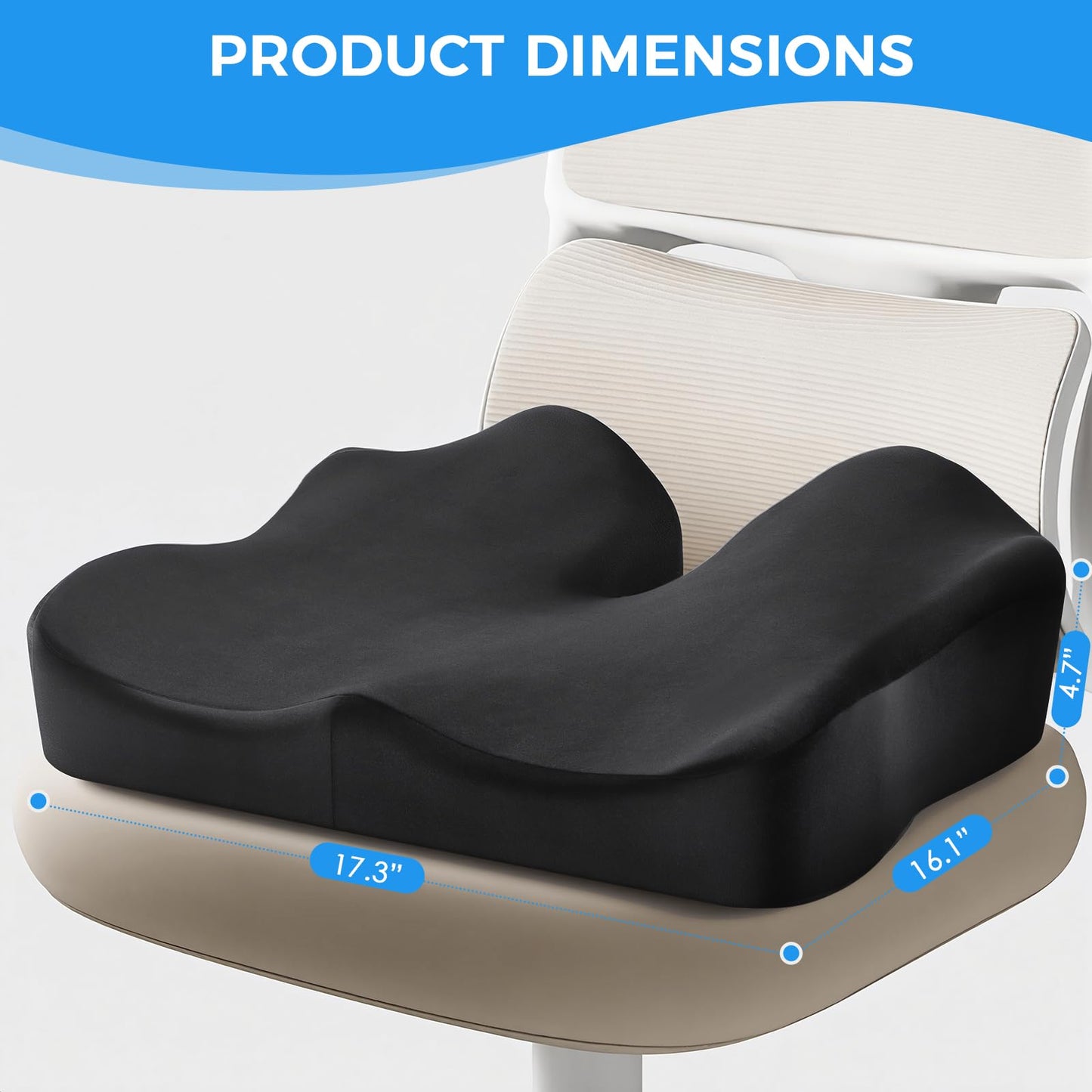 Memory Foam Seat Cushion – Tailbone & Lower Back, Coccyx Support, Office Chair & Car Seat Cushion, Travel & Wheelchair Pad, Breathable, Non-Slip Pressure Ease & Posture Support