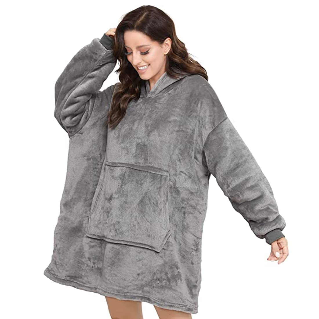 Lostrain Blanket Hoodie, Oversized Sherpa Wearable Super Soft Warm Cozy with Giant Hoody Plush Fleece Big Pocket Fit for Adults Men Women Teens One Size Indoor Outdoor-Grey