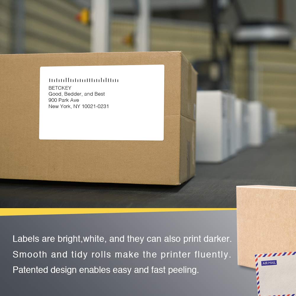 BETCKEY - 4" x 6.5" (102 mm x 165 mm) Large Shipping Labels & Multipurpose Compatible with Zebra & Rollo Label Printer,Premium Adhesive & Perforated [6 Rolls, 1500 Labels]