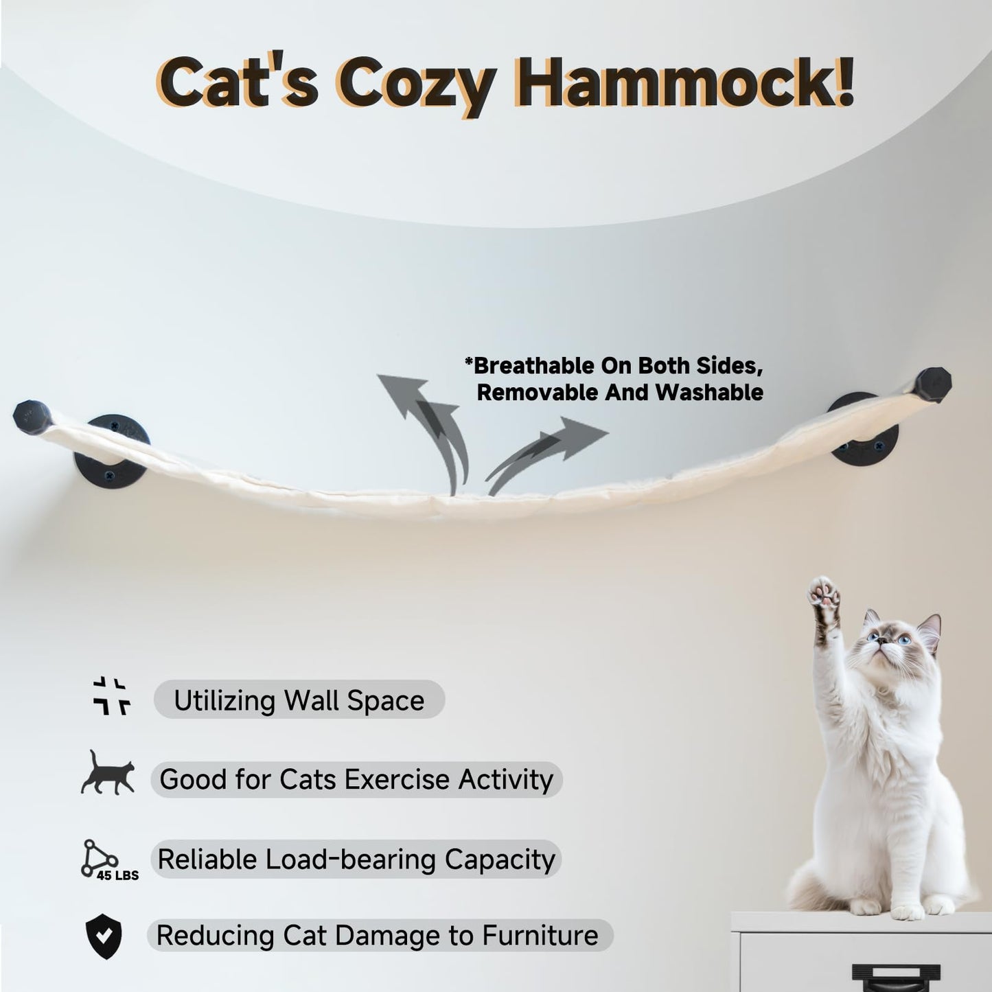 XIFOWE Cat Hammock Wall Mounted, 35.43 x 12.99 inch Wall Mounted Cat Shelves, Metal Brackets cat Beds for Sleeping, Playing, Climbing and Resting Stabilized Wall Furniture for Large Cats or Kitty
