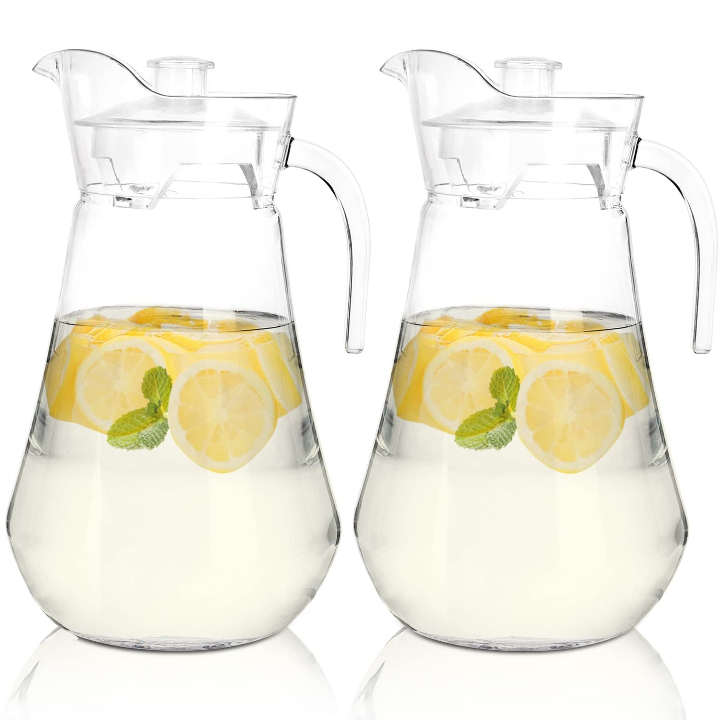 SOUJOY 2 Pack Plastic Pitcher, 2L/68 Oz Clear Iced Water Jug with Lid and Handle, Heat Resistant BPA-Free Tea Pitcher for Lemonade, Juice, Milk, Cold or Hot Beverage
