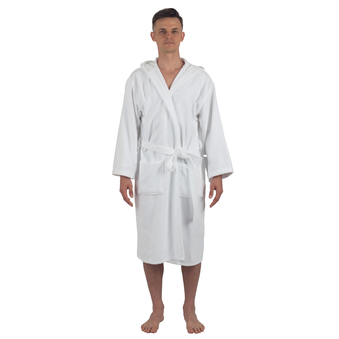 Alpine Swiss Dane Mens Hooded Bathrobe Pure Cotton Terry Cloth Long Robe for Men Super Absorbent Quick Drying Luxury Spa Robe WHT M/L