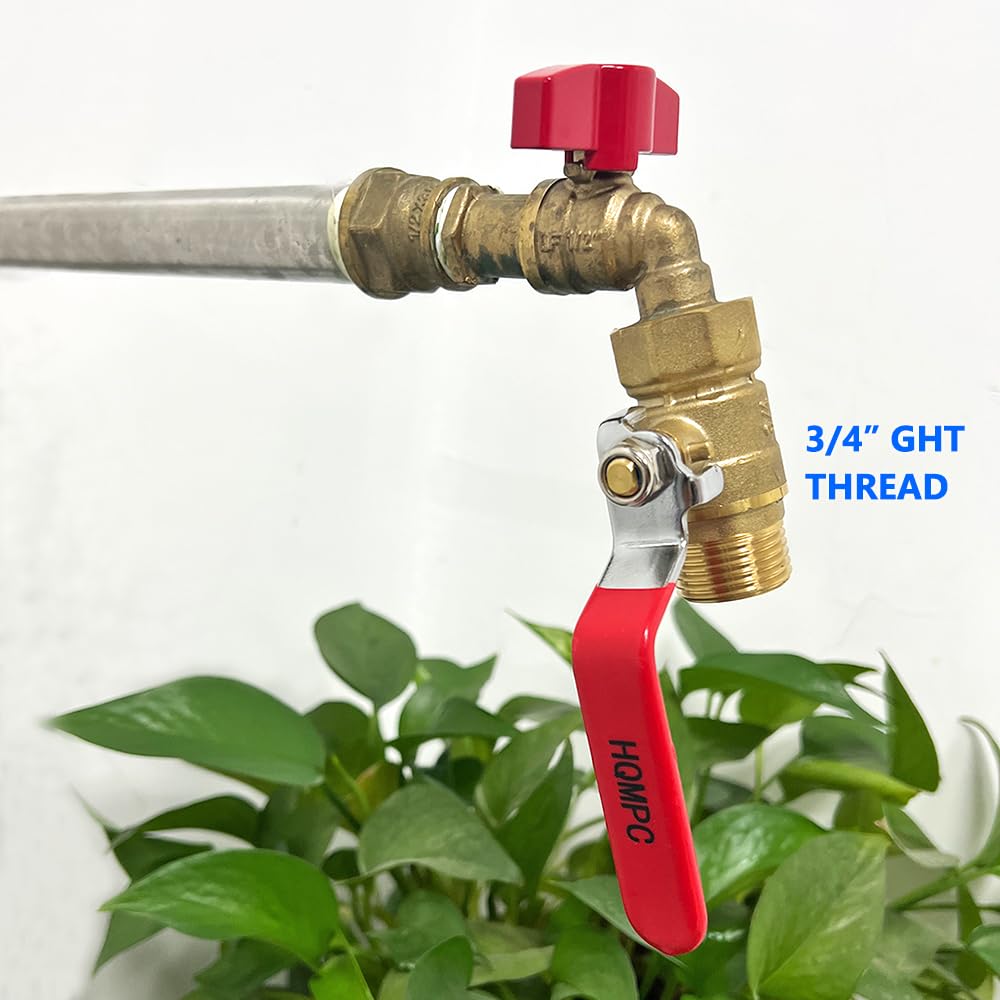 HQMPC Garden Brass Shut Off Valve Ball Valves 3/4" GHT Hose Shut Off Valve Hose Valves Big Fllow 2Pcs Long Handle