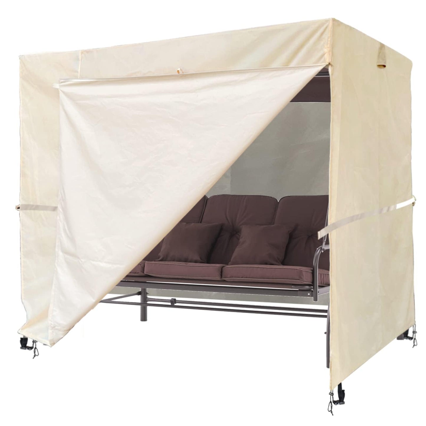 Ourdoor Swing Cove,2 Triple Seater Hammock Cover Garden Swing Cover Garden Hammock Glider Chair Cover Outdoor Swing Cover UV Resistant Swing Canopy Cover (80*59*72 inch) Beige