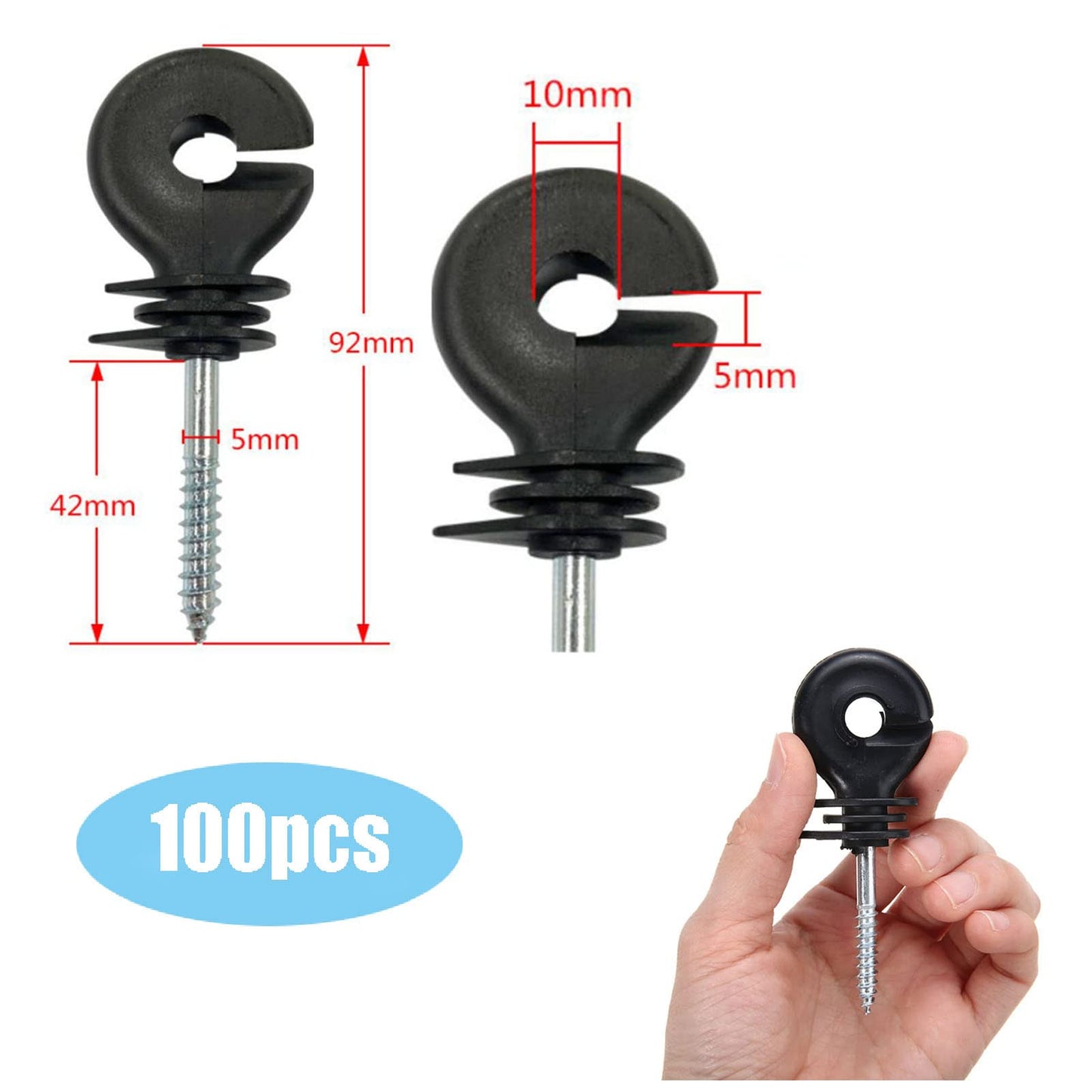 Fence Insulator 100 Pcs Black Electric Fence Insulator, Screw in Ring Insulator for Fence Ring Post Wood Post Insulator (System Electric Fence Accessories for Animal Husbandry Electronic)