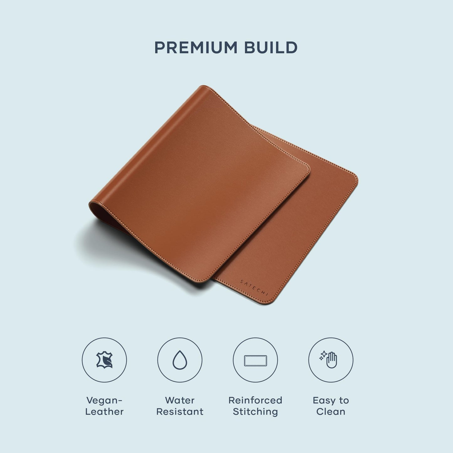 Satechi Vegan Leather Desk Mat, Large Mouse Pad Scratch and Water Resistant, Easy to Clean, Desk Pad for Office and Home, 26.8” x 12.4” x 0.1” – Brown