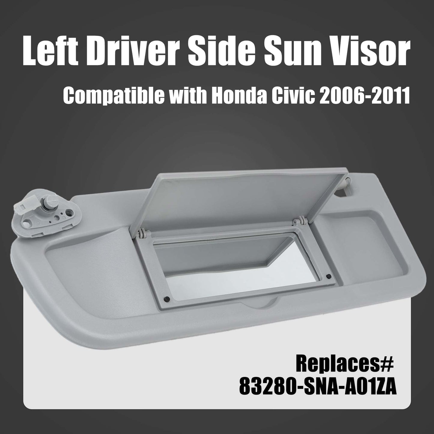 LEVANLIGHT Sun Visor Left Driver Side Compatible with Honda Civic 2006-2011, Replaces# 83280-SNA-A01ZA 83280-SNA-A01ZC (Clear Gray)