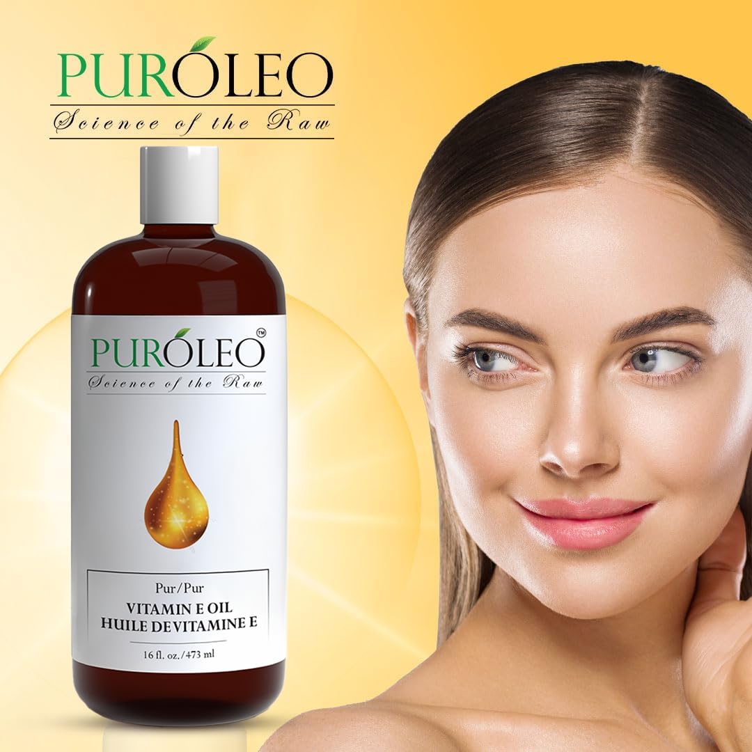 PUROLEO Vitamin E Oil 16 FL Oz/473 ML (Packed in Canada) Pure Vitamin E Oil for Skin, Hair, and Face. A versatile oil suitable for various personal care and cosmetic applications.