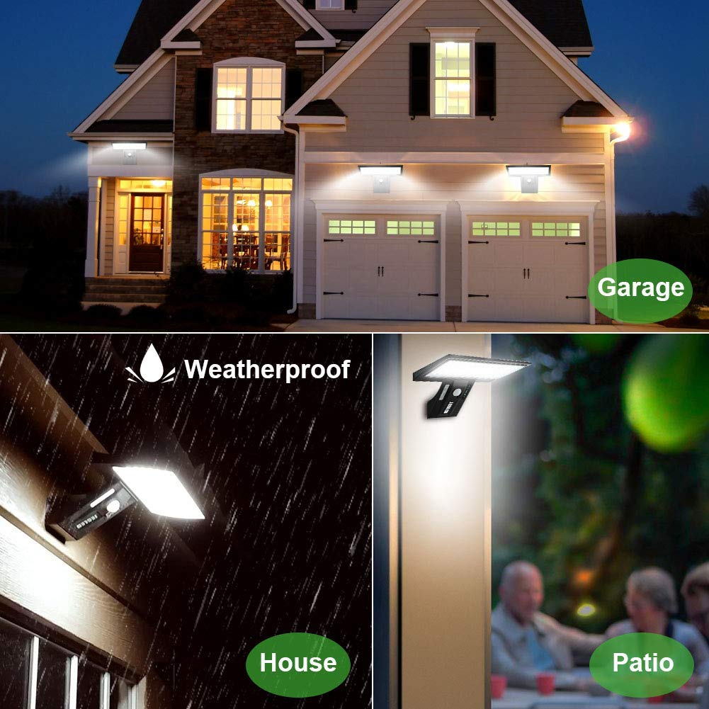 JESLED Solar Flood Lights Outdoor Motion Sensor, 90 LED Solar Powered Exterior Wall Security Light Waterproof for Garden Yard Patio Dusk-to-Dawn, Super Bright USB Charging & Emergency Lighting(2Pack)