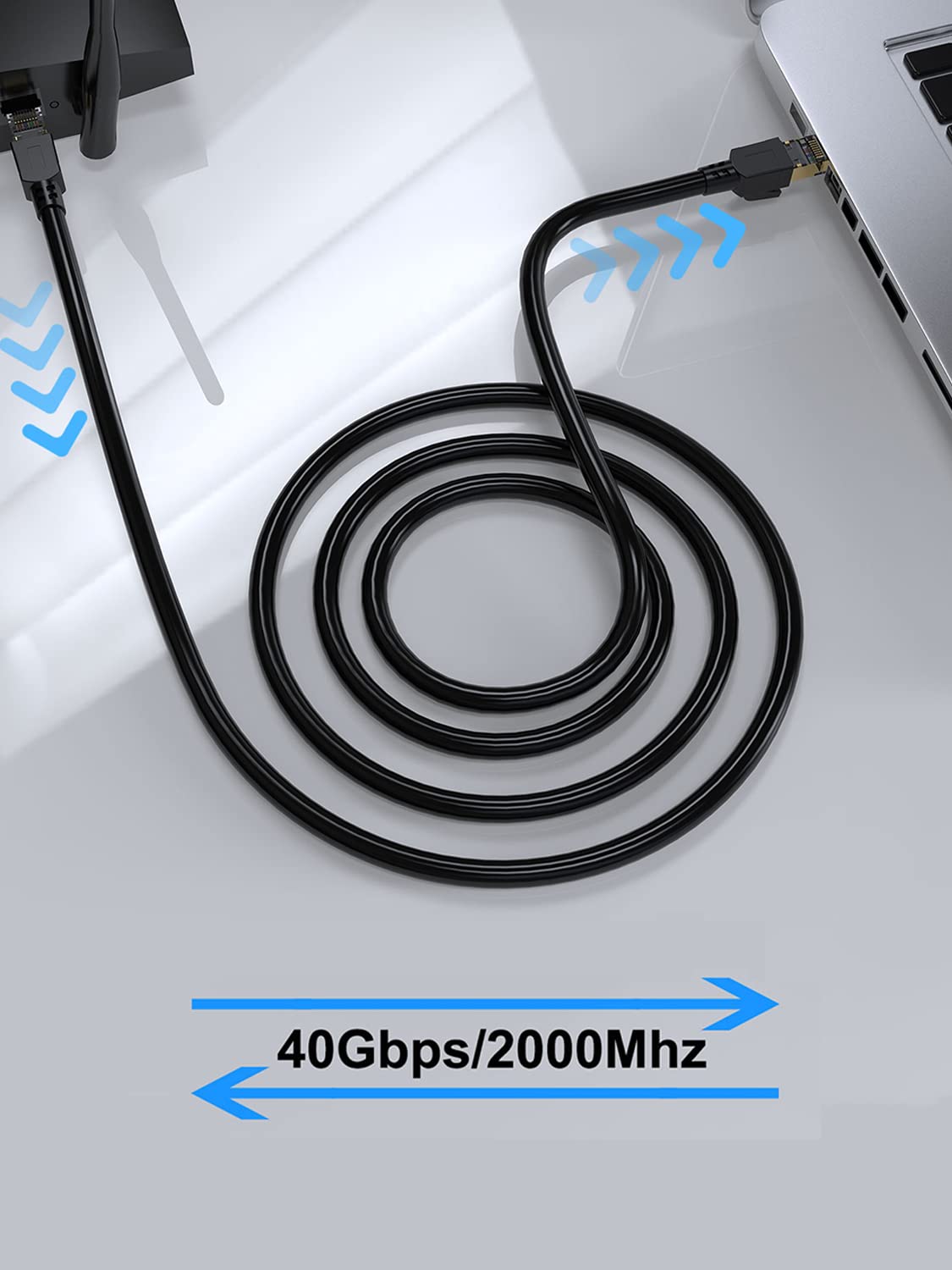 Cat 8 Ethernet Cable 200ft Shielded, Indoor&Outdoor, Heavy Duty High Speed Direct Burial 26AWG Cat8 Network Wire, 40Gbps 2000Mhz SFTP Patch Cord, in Wall&Weatherproof RJ45 Cable for Router/Modem/Xbox