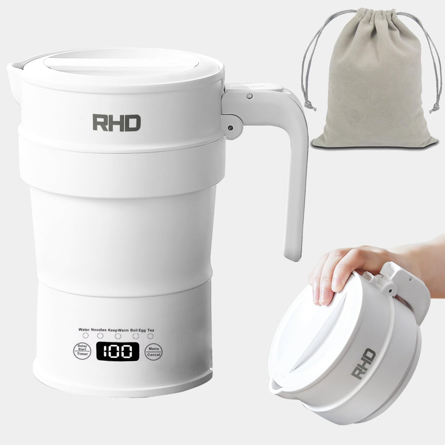 Foldable Travel Electric Kettle, 0.7L Small Portable Camping Hot Water Kettle with Temperature Control & LED Display, Collapsible Silicone Boiler for Outdoor Business Trip, 600W