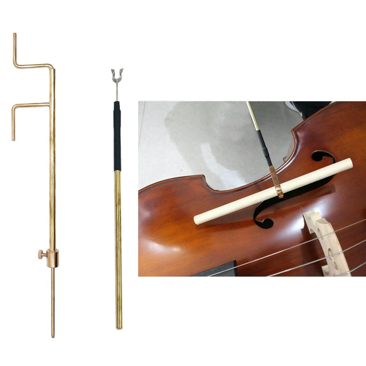 TUOREN 4Pcs Cello Sound Post Tool Set Include Straight S Style Post Setter, Sound Post Gauge and Retriever Clip, Luthier Install Repair Tool Kit Cello Making Tools