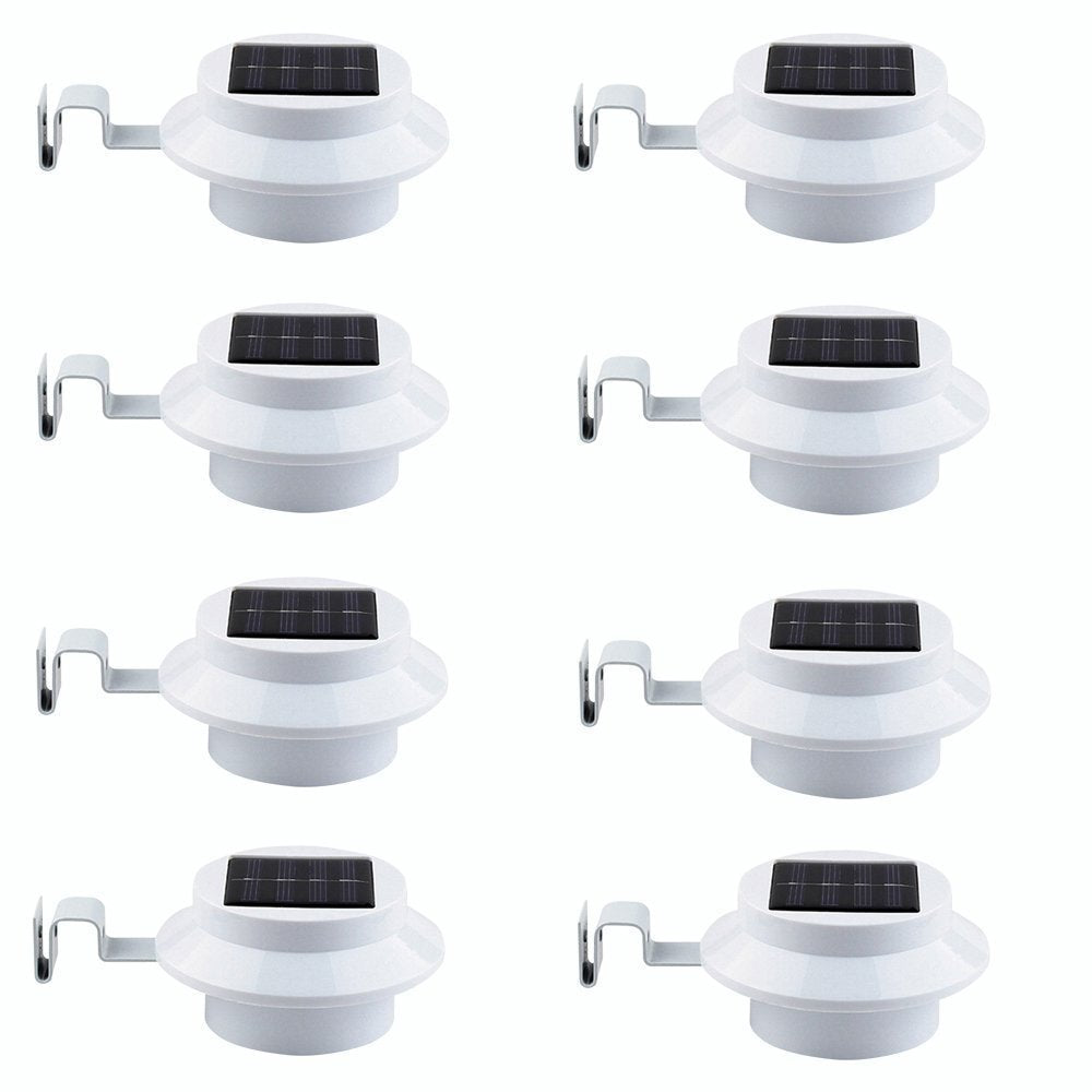 8 Pack White Bright Solar Powered Gutter Mounted Lights Outdoor Waterproof Led Fence Lamp for Lighting Rainspout, Railing, Outside House, Wall, Deck, Porch, Garage, Holeless Installation(Cool White)