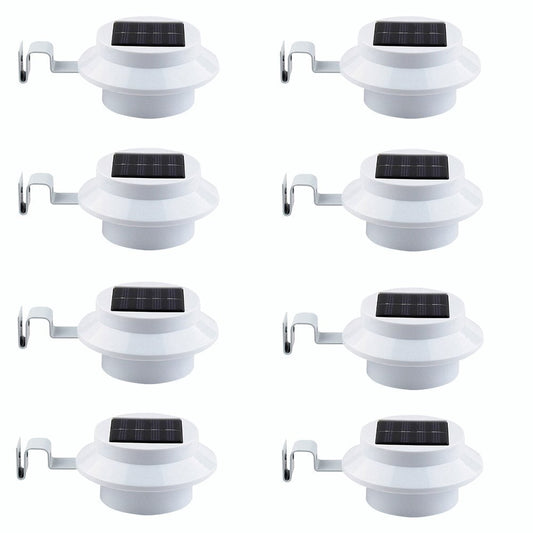 8 Pack White Bright Solar Powered Gutter Mounted Lights Outdoor Waterproof Led Fence Lamp for Lighting Rainspout, Railing, Outside House, Wall, Deck, Porch, Garage, Holeless Installation(Cool White)
