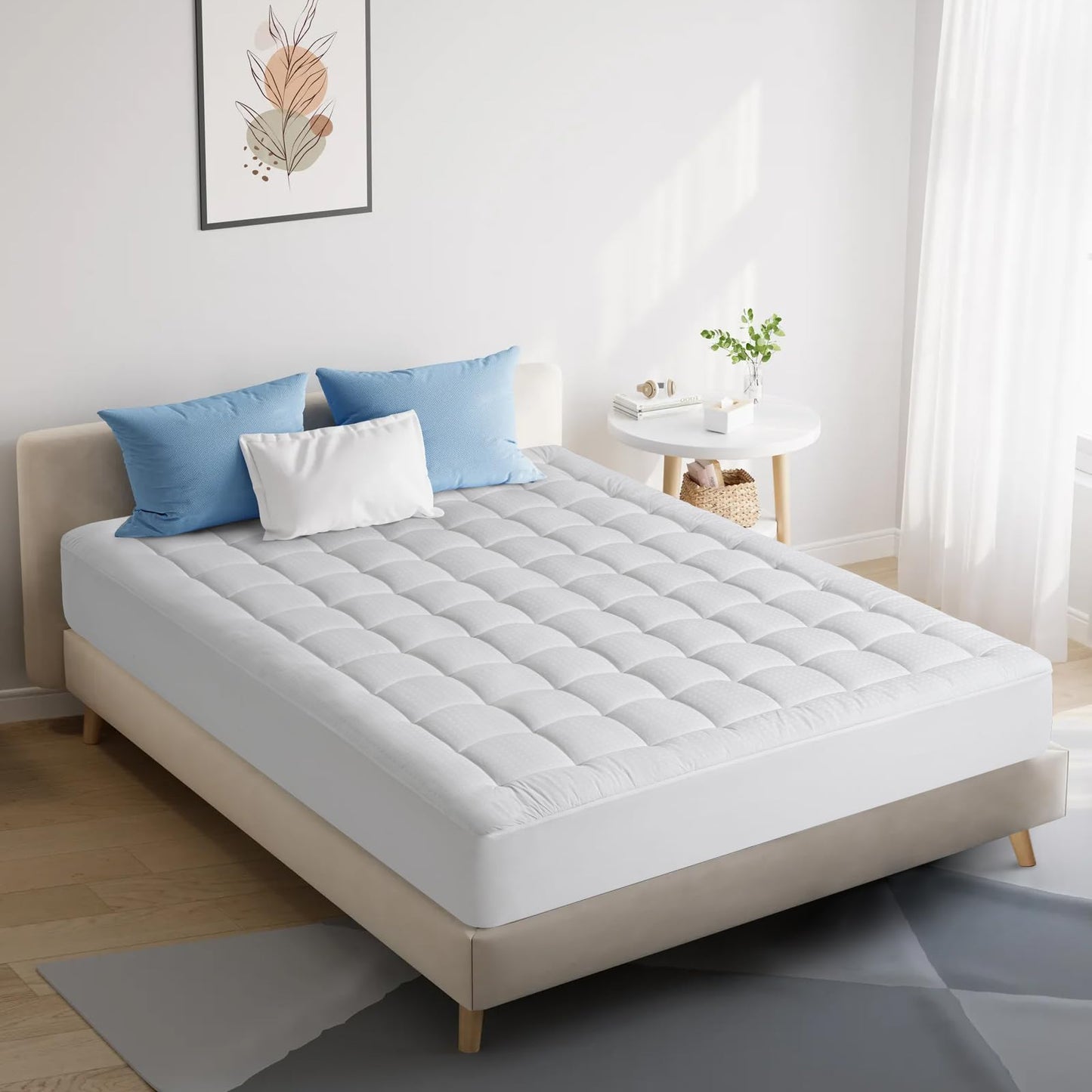 BaliChun Queen Size Mattress Pad Cotton Top Mattress Topper Fitted Quilted Mattress Cover Soft Breathable Pillow Top Cooling Mattress Protector Stretches up 8"-21" Deep Pocket (60×80 Inches, White)