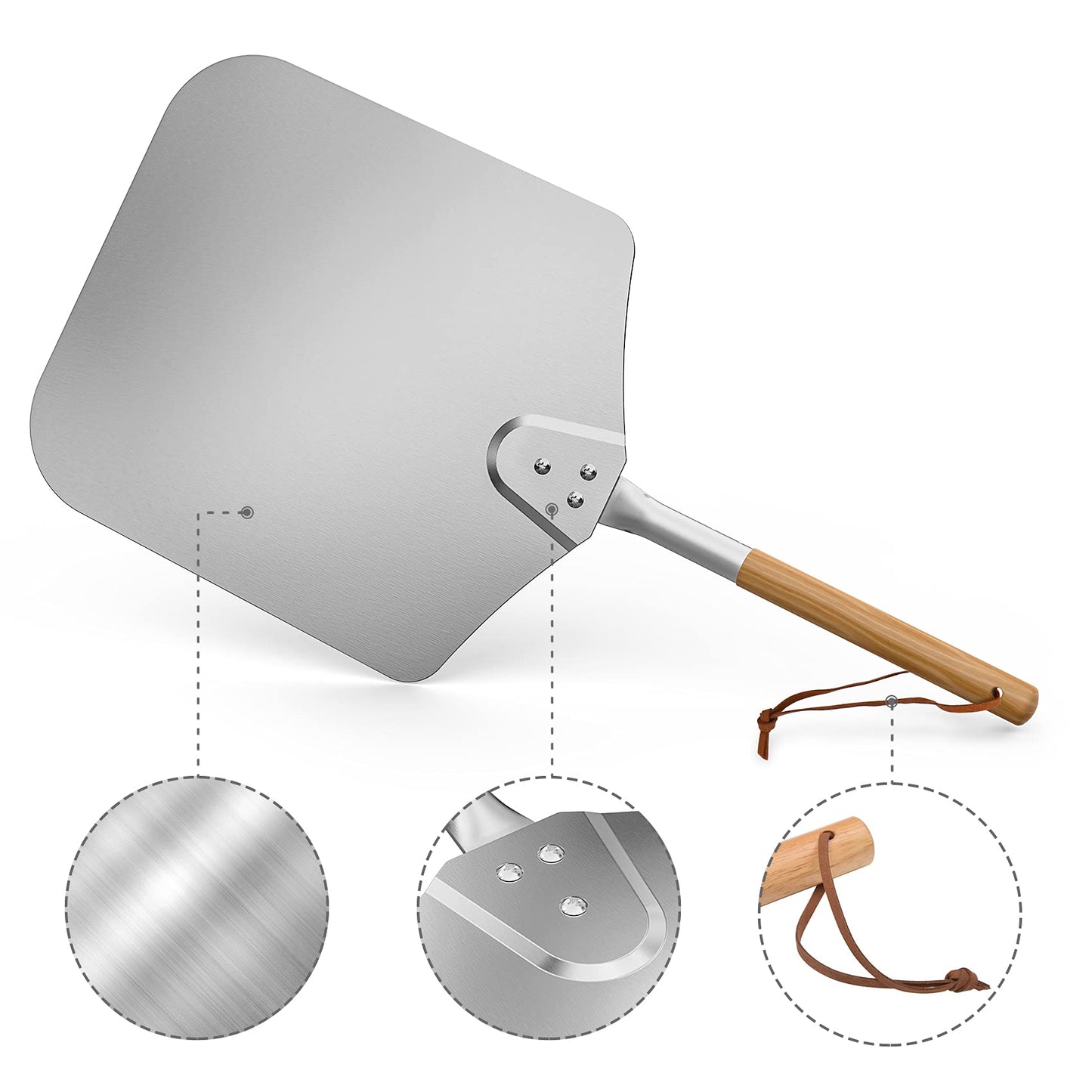 Onlyfire Large Aluminum Pizza Peel, with Wooden Handle, 12" x 14" for Baking Handmade Pizza, 28" Overall, for Any Outdoor Or Indoor Pizza Grill Oven