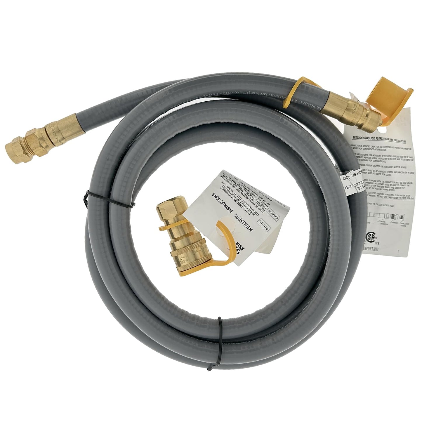 10 Feet 1/2" ID Natural Gas Hose with Quick Connect Fitting, Natural Gas Line for Grill, Pizza Oven, Heater and More Low Pressure Appliance - CSA Certified