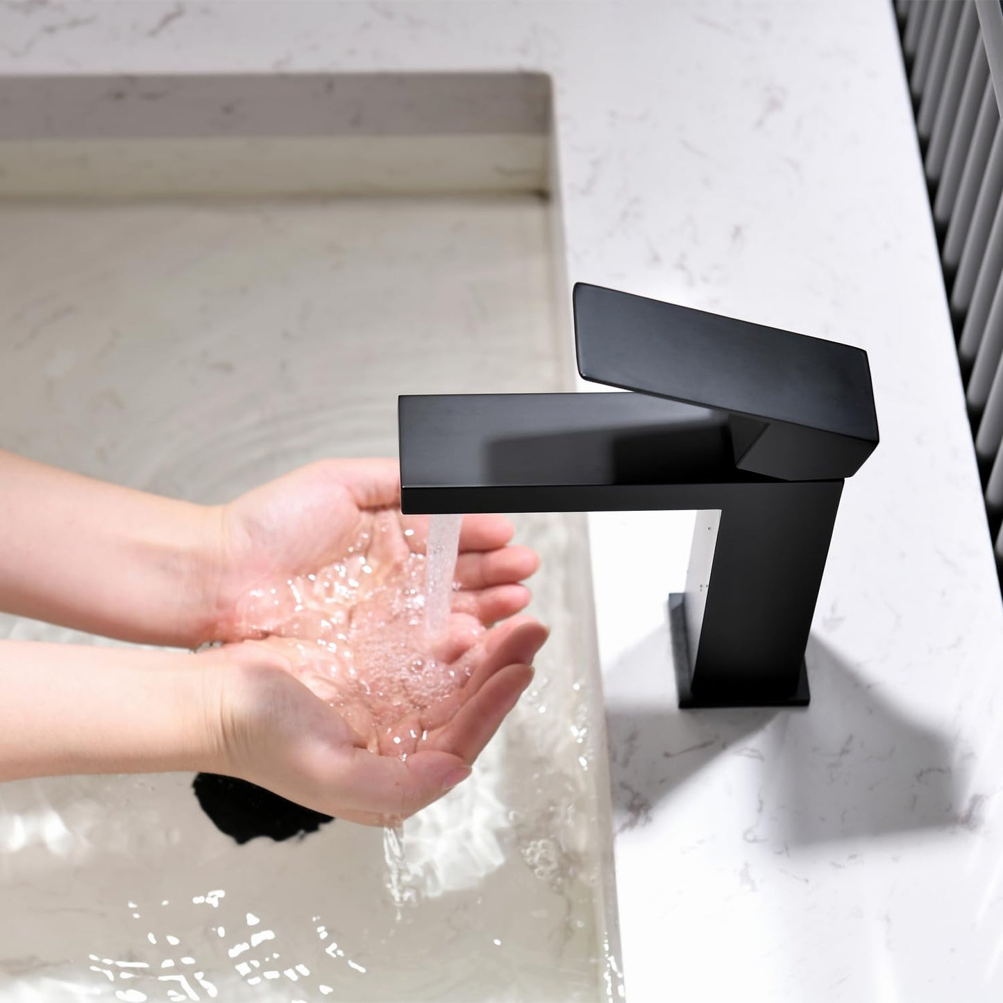 Matte Black Bathroom Faucet, Single Handle Bathroom Sink Faucet, Stainless Steel Bathroom Faucet with Pop Up Drain, 1 Hole Bathroom Faucet for RV Camper Farmhouse Lavatory Bar Vanity Sink, BF011B