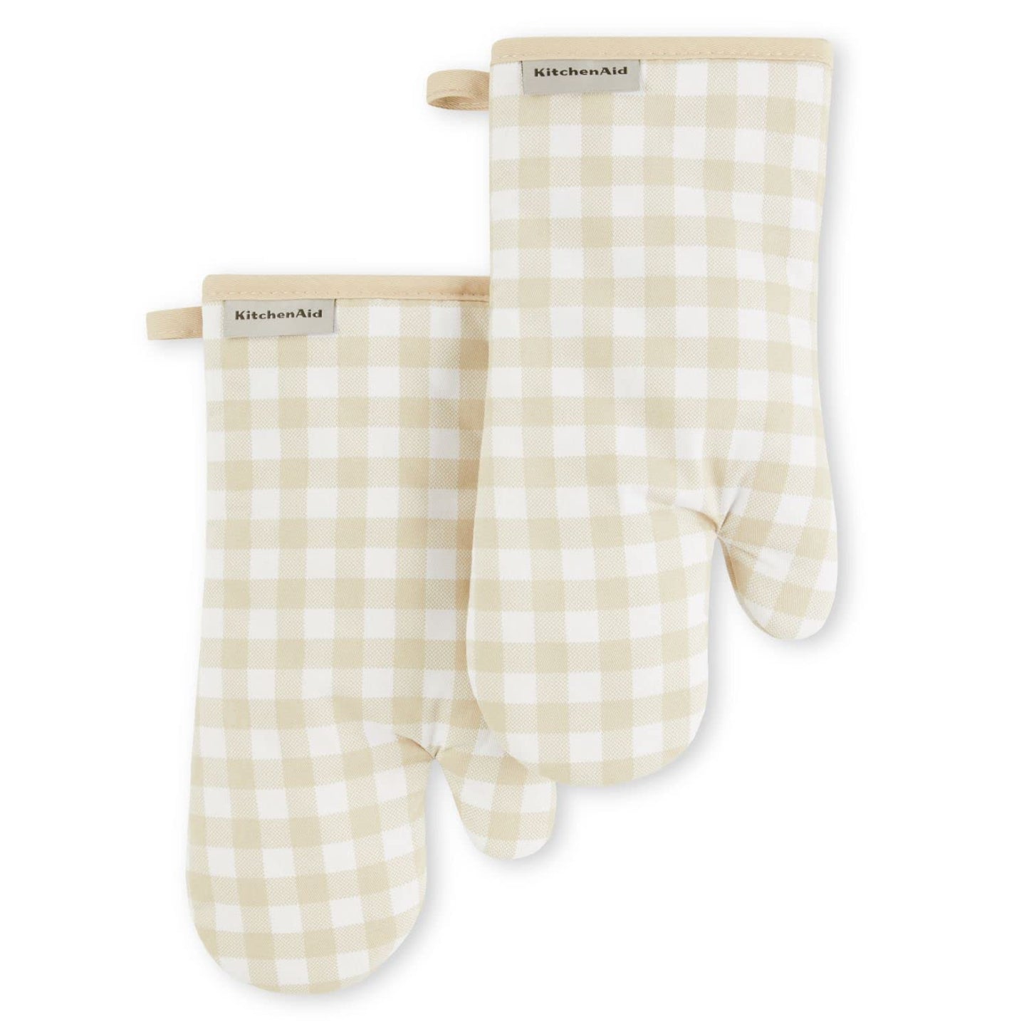 KitchenAid KA Gingham OM Oven Mitt Set, 7"x13", Milkshake