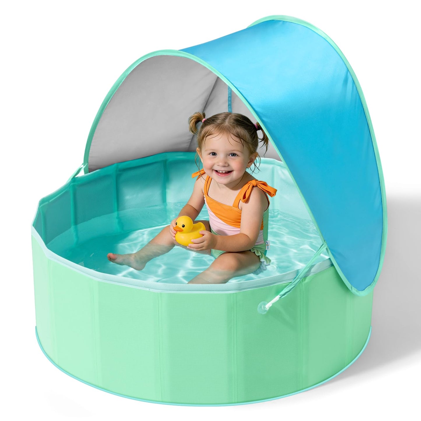 Hikiddy Foldable Kiddie Pool with Canopy: 31.5in Baby Pool (Blue&Mint, 31.5in)