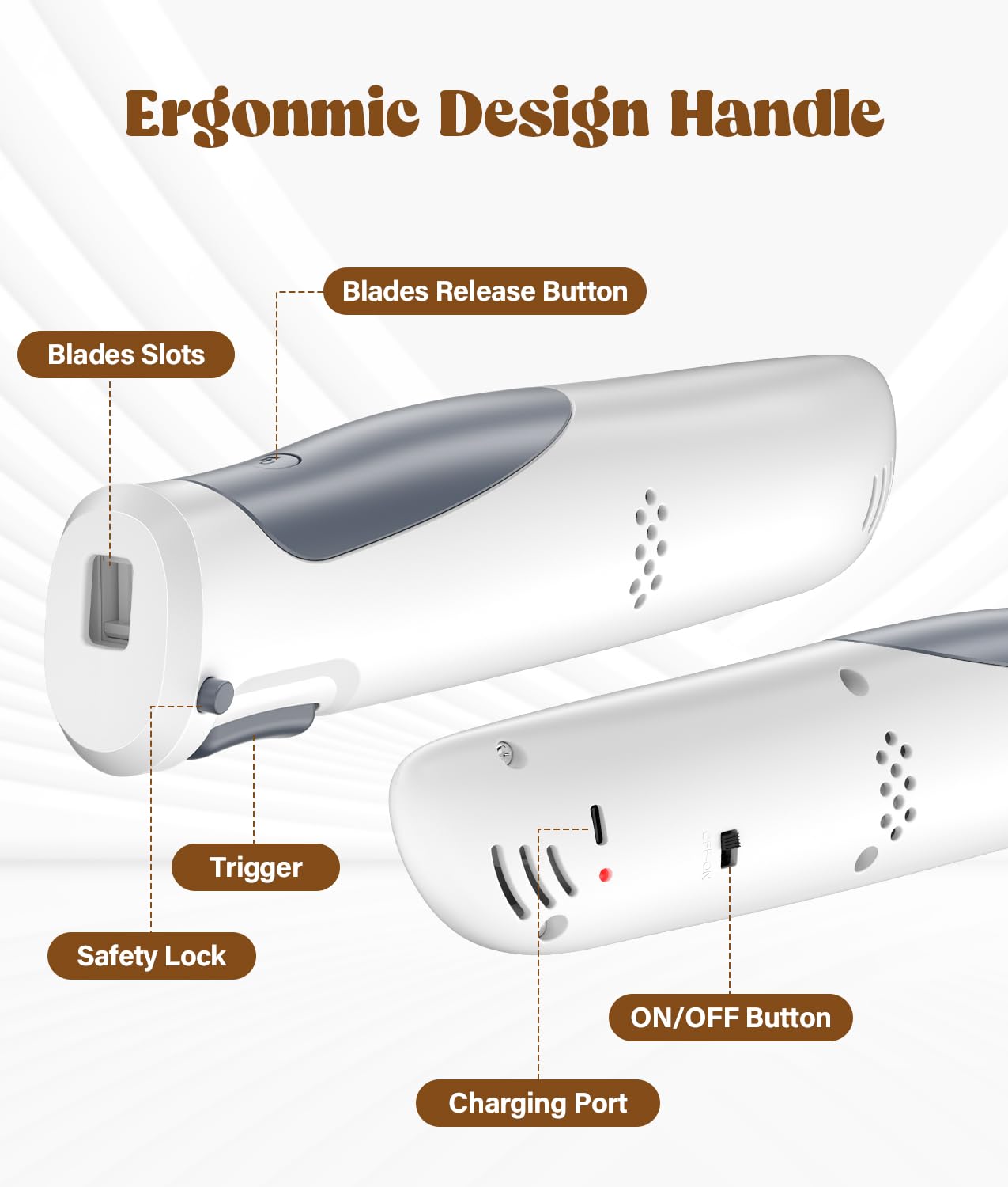 HK Cordless Electric Knife for Meat Slicing, 8V Electric Carving Knife for Fish, Bread, Turkey, Rechargeable Meat Cutter with Reciprocating Stainless Steel Blades, Safety Lock