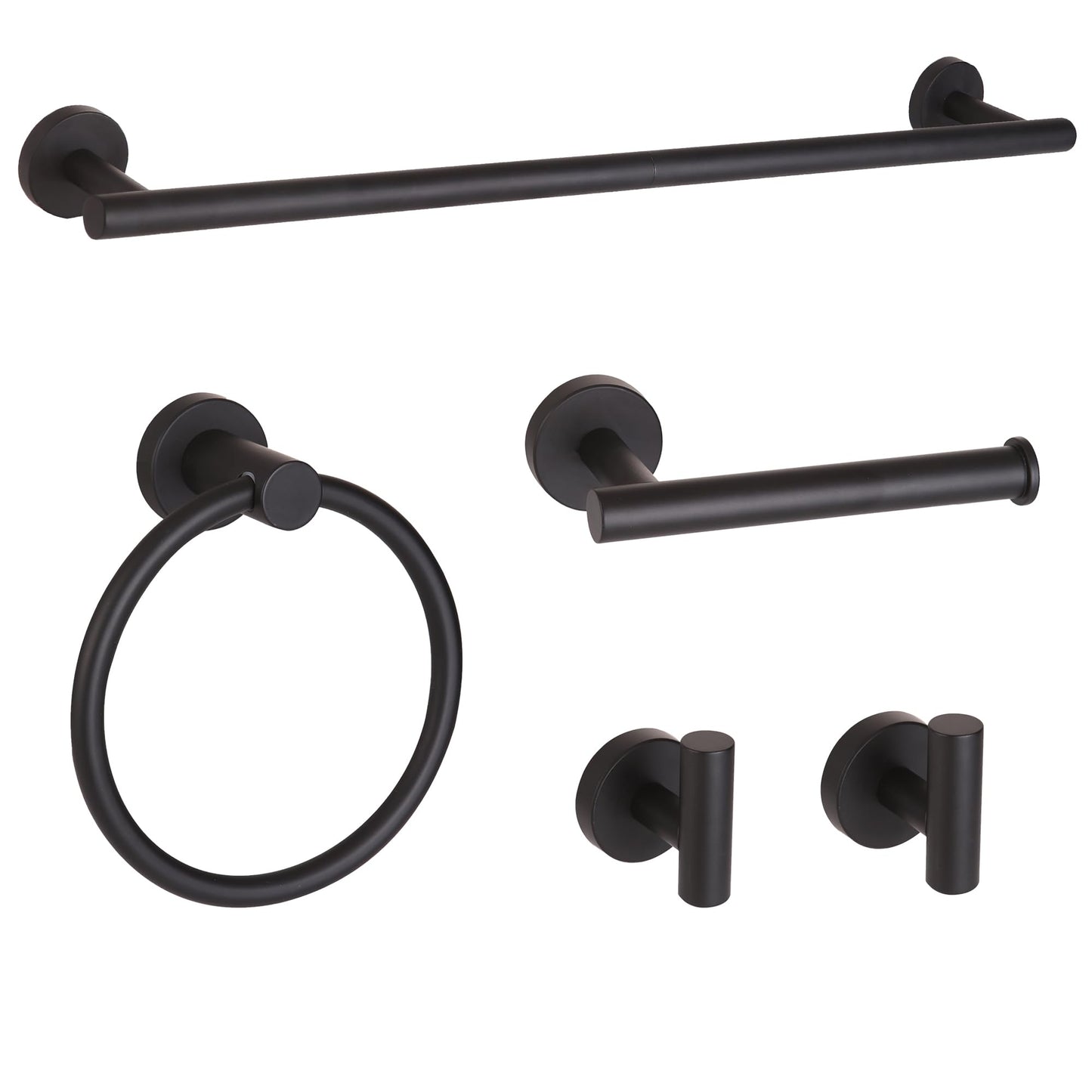 Ntipox Matte Black Bathroom Hardware Set 5 Piece, Stainless Steel Towel Bar Set 24 Inch,Toilet Paper Holder,Towel Ring Holder,Towel Rack Set,Black Bathroom Accessories Kit