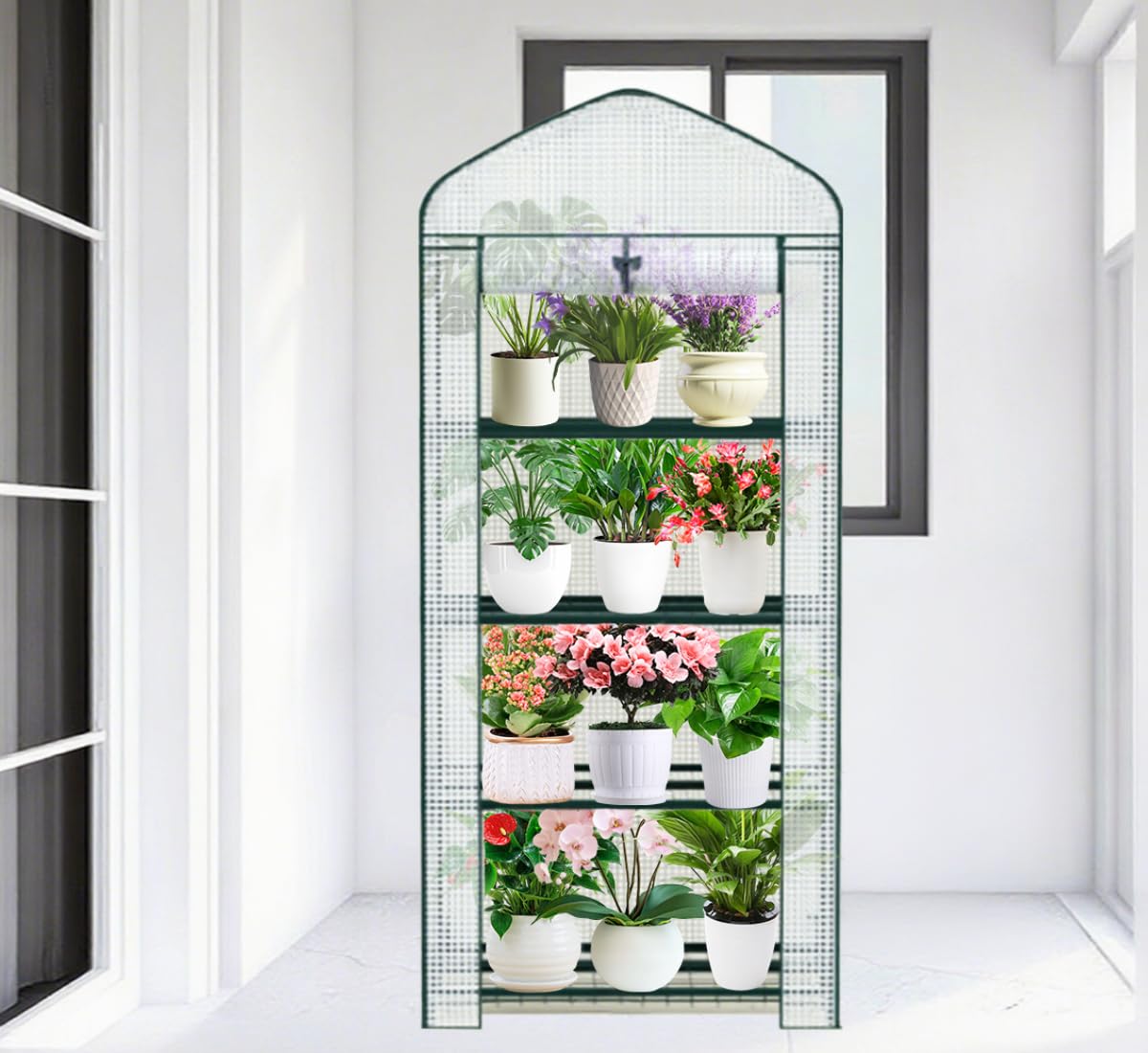 4-Tier Mini Greenhouse, Green House for Flower Indoor Outdoor, Portable Plant Outdoor Cage with Heavy Duty PE Clear Cover & Steel Frame,Greenhouse for Seed Starting, Mushroom,Vegetables
