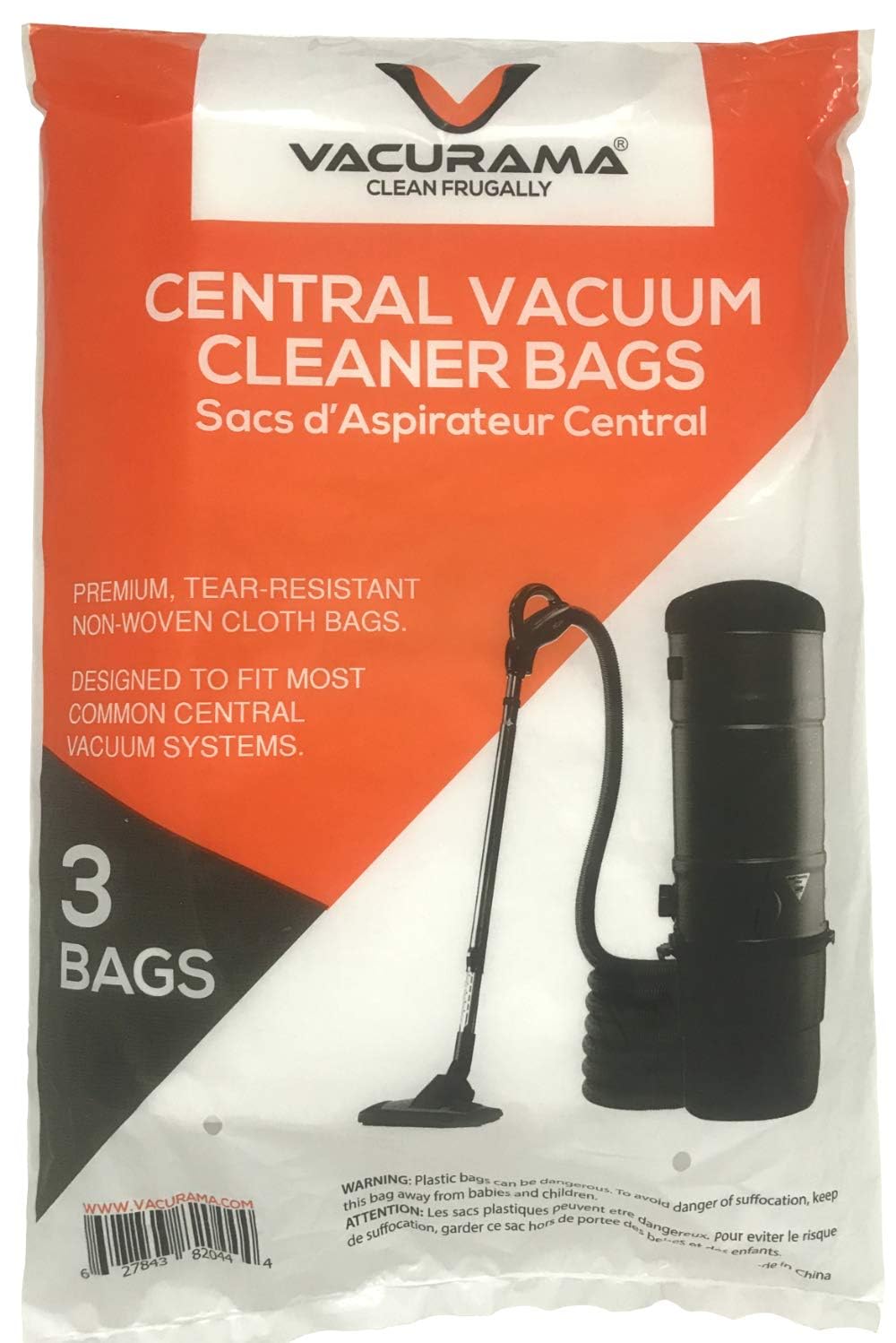 Vacurama Premium Central Vacuum Bags (6 Pack) Compatible For Beam, Electrolux, Eureka, Kenmore, Husky, Nilfisk, Mastercraft, White Westinghouse, Nutone Broan - Universal Fit Tear-Resistant Cloth Bags