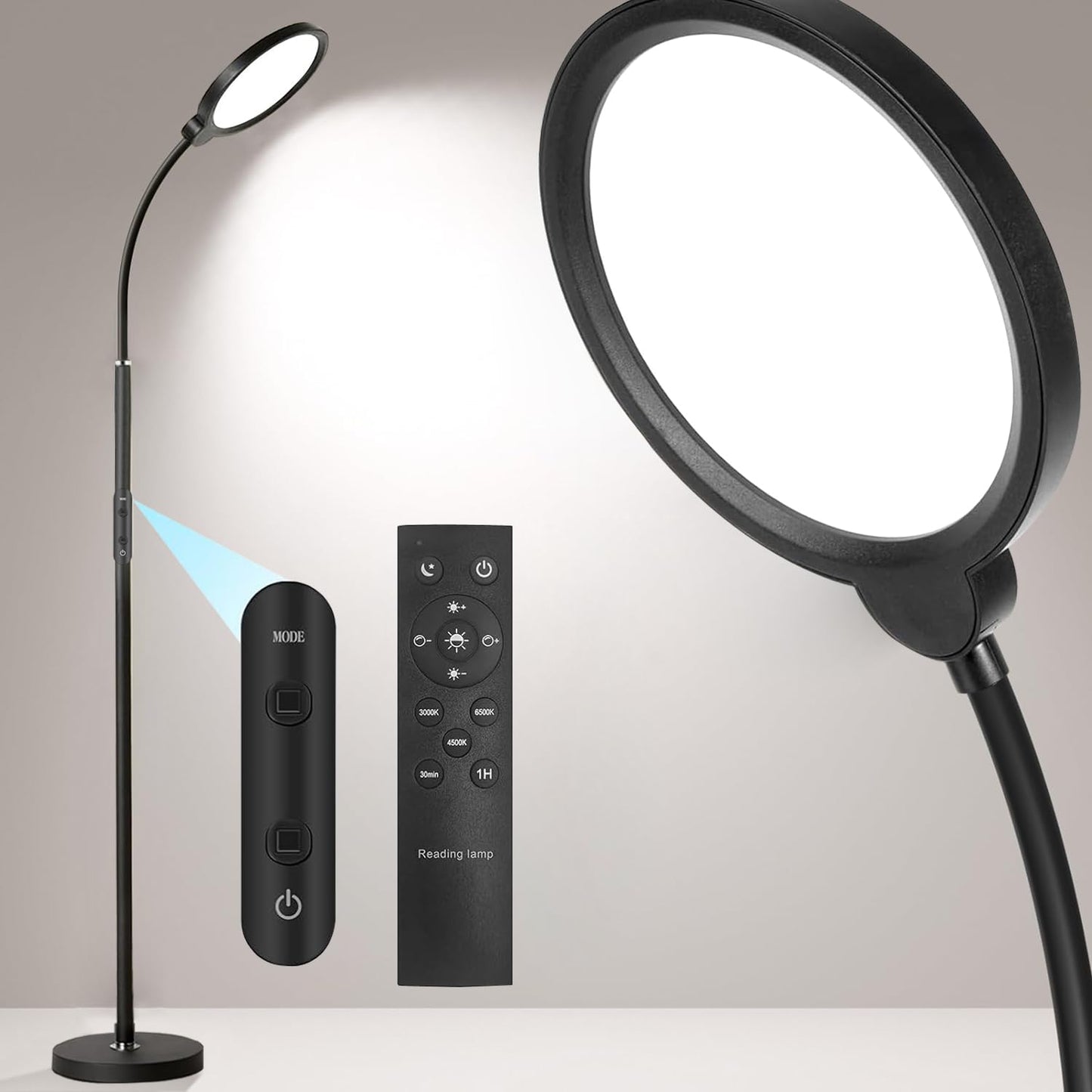Floor Lamps - Led Floor Lamp with Remote for Stepless Dimmer & Temperatures, Eye-Caring,Adjustable Gooseneck Standing Lamp for Living Room Bedroom